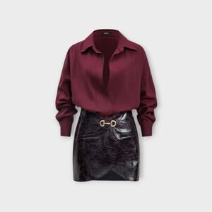 Micas Burgundy Blouse & Faux Leather Skirt Dress – NWT Size XL